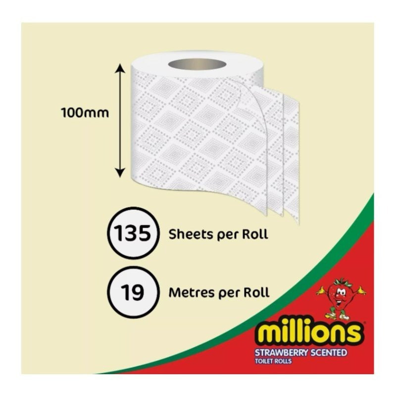 Millions Toilet Roll 3ply Strawberry Scented Soft Quilted Luxury Tissue Paper Strong & soft 40 Rolls
