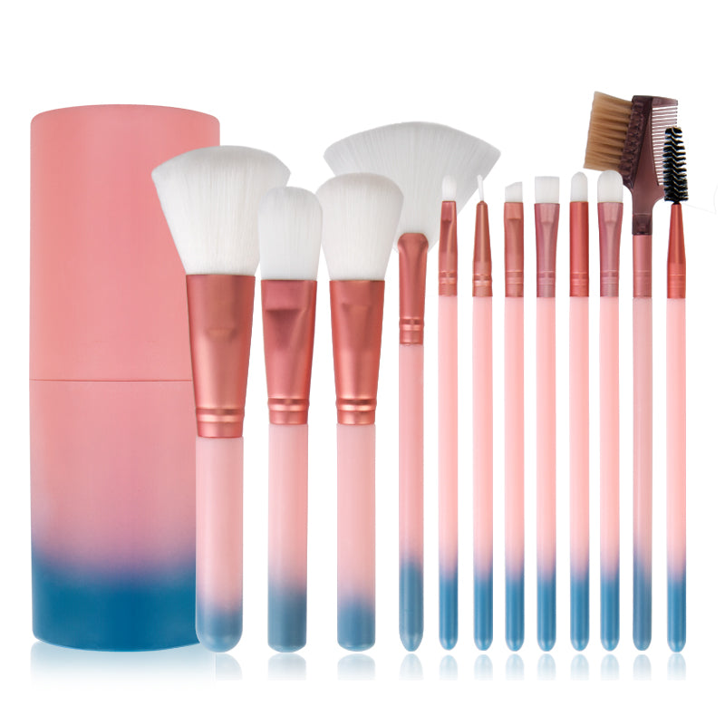 12pcs Makeup Brushes Set: Face Powder, Contour, Blush, Eyebrow Brush and Comb, Eyelash Brush. Pincel Maquiagem Roller Case