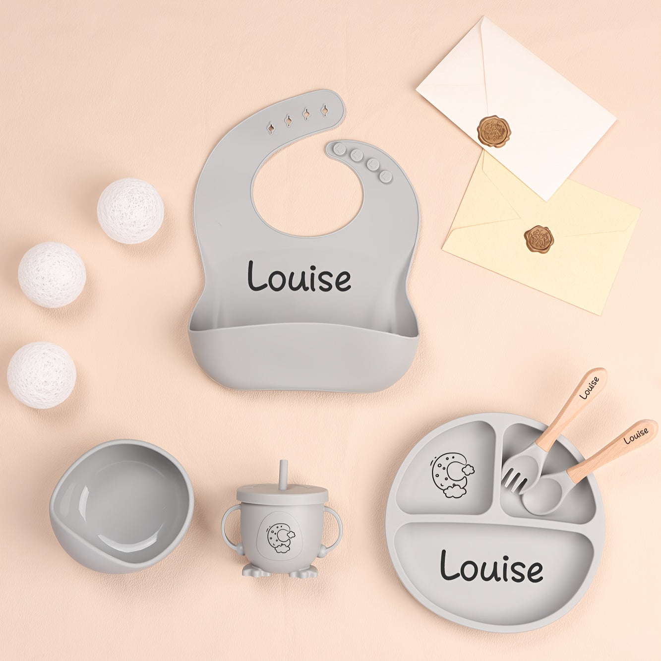 1set Customizable Silicone Feeding Set - Personalized Plate, Cup, and Cutlery Tray with Name - Durable Weaning Kit for Kids - Ideal Shower Gift - Available in Multiple Colors
