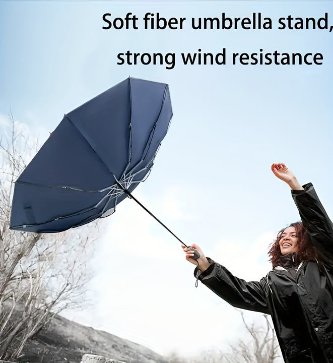 MEI QI LIN Automatic Windproof Folding Umbrella – 8-Rib Business Design, One-Hand Open, Durable Polyester & Iron Ribs, Stylish Travel & Office Umbrella with Sturdy Handle