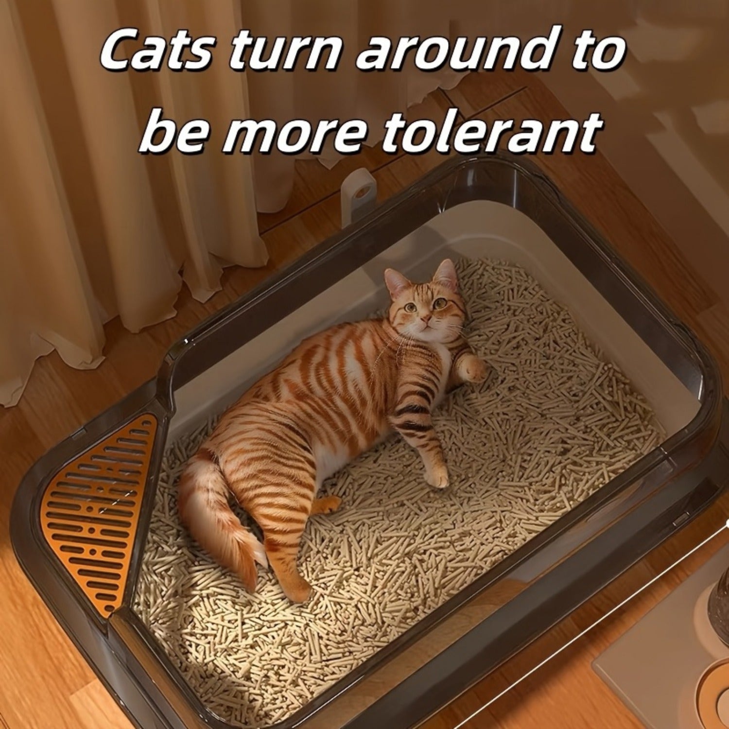 Extra Large Half-Closed Cat Litter Box with High Fence - Durable PVC, 24" x 15.9" x 6.3" - Includes Scoop - Ideal for Multi-Cat Families, Pet Litter Box