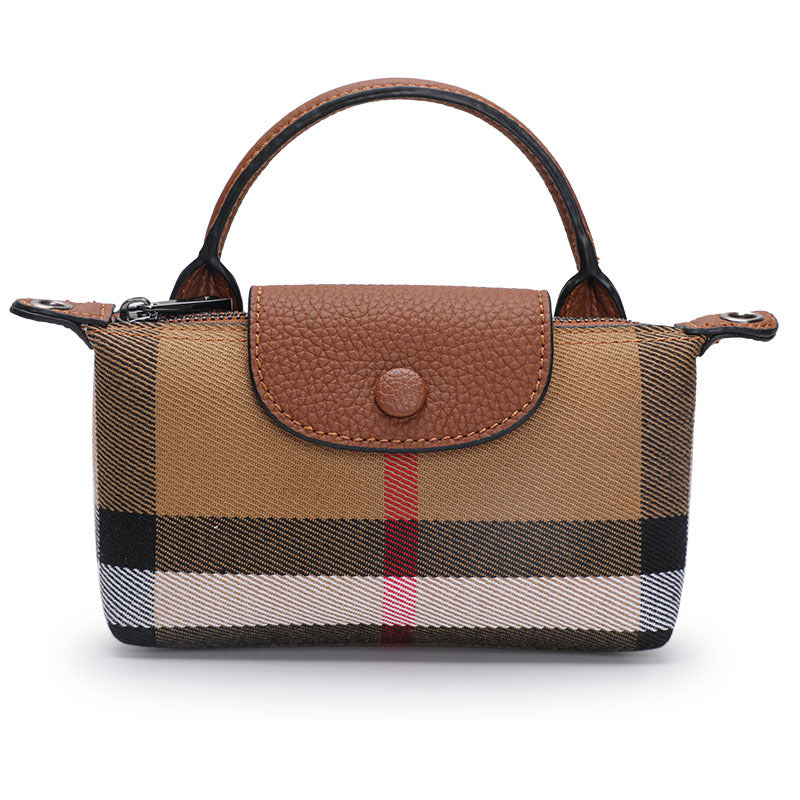 High-end Western Style Leather Crossbody Canvas Portable Plaid Bag