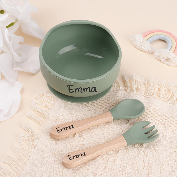 Personalized Beige Silicone Feeding Bowl with "Louise" Engraving - Microwave Safe, Perfect for First Birthday Celebrations, Shower Gift, Feeding Essentials | Personalized Bowl | Durable Silicone Bowl, Feeding Bowl