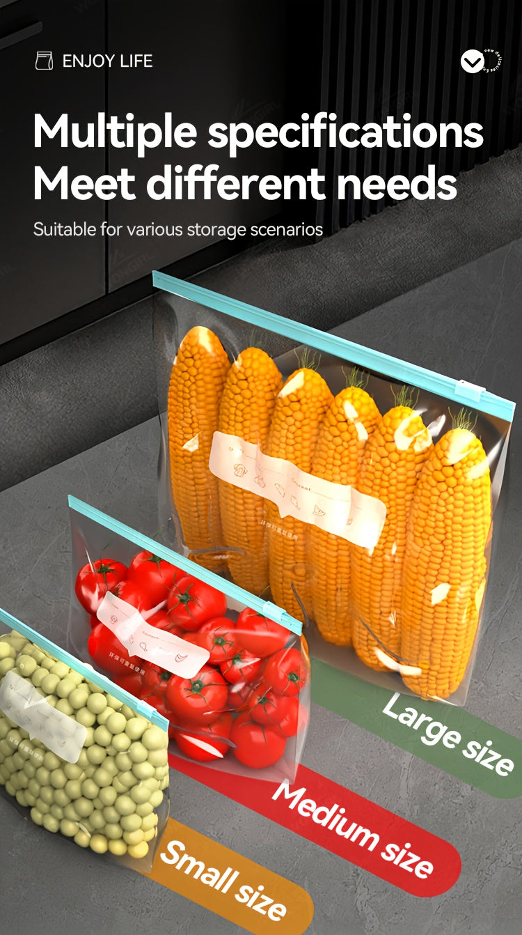 60pcs Reusable Food Storage Bags - 3 Sizes Available, Zipper Sealed & Leak-Proof, Suitable for Fruits, Vegetables, Meat & Grains, Essential for Kitchen Organization