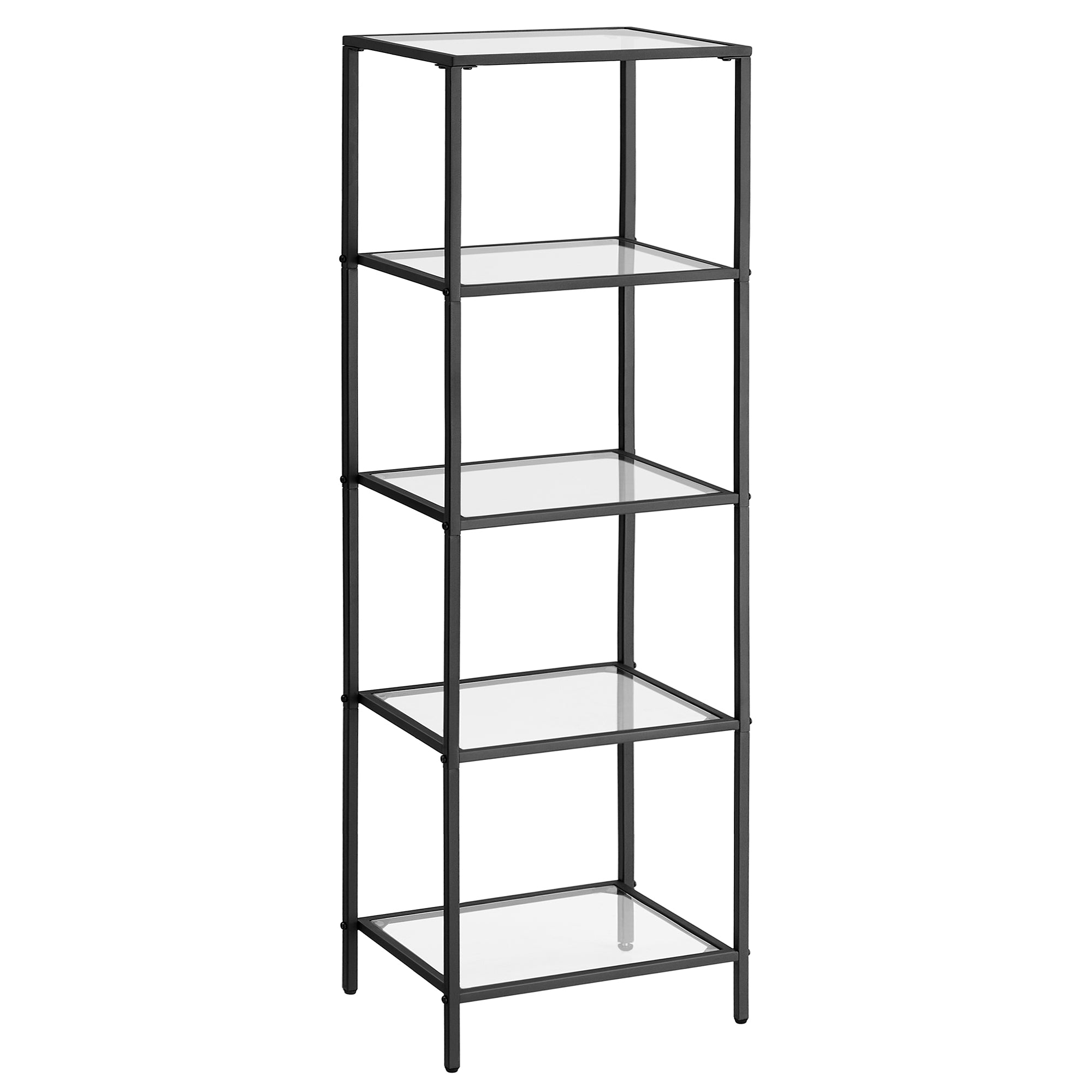 5-Tier Glass Shelf, Bookshelf, Storage Rack, Tempered Glass, Easy Assembly, Bathroom, Living Room, Black