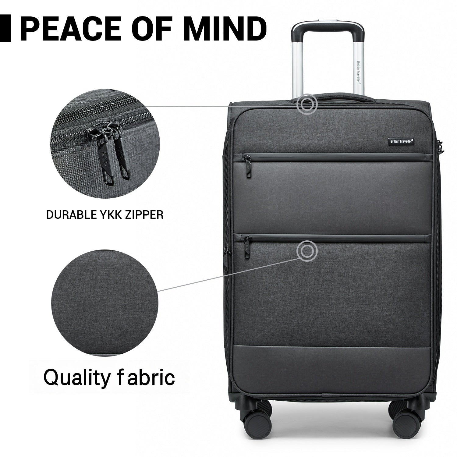 British Traveller Suitcase Lightweight Durable Check in Hold Luggage with TSA Lock And 4 Spinner Wheels Multiple Sizes to Choose From, Please Pay Attention to The Size