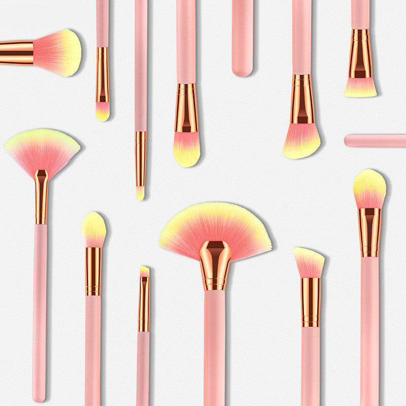 Customized Cosmetics Brushes: Private Label Yellow Hair and Pink Handle 12pcs Makeup Brush Set