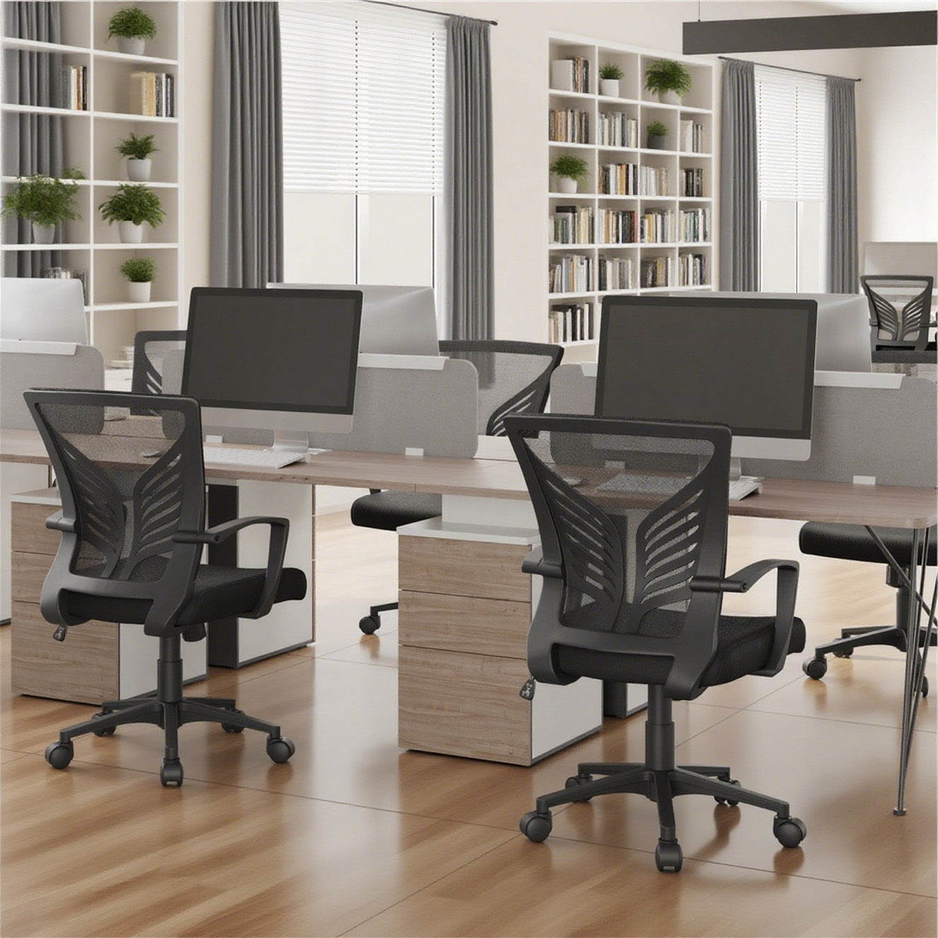 Costoffs Adjustable Ergonomic Office Chair with Mesh Backrest, Swivel Desk Chair with Armrests Comfy Computer Chair, Versatile Use Reclining Chairs for Meeting Rooms, Home Office, Black/White, 1 or 2 pcs