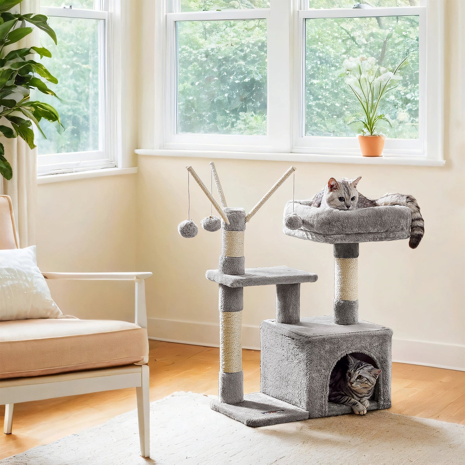 Cat Tree, Small Cat Tree, Scratching Post, with Cave and Platform