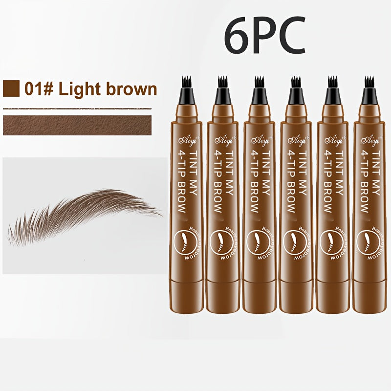6-Pack Makeup Artist Special One-Stroke Shaped Simulation Eyebrow Feeling Ultra-Thin Four-Pronged Eyebrow Pen Waterproof and Anti-Scratch No Bleeding Natural Three-Dimensional Eyebrow Pen Natural and Vivid Roots Clear Not Rem