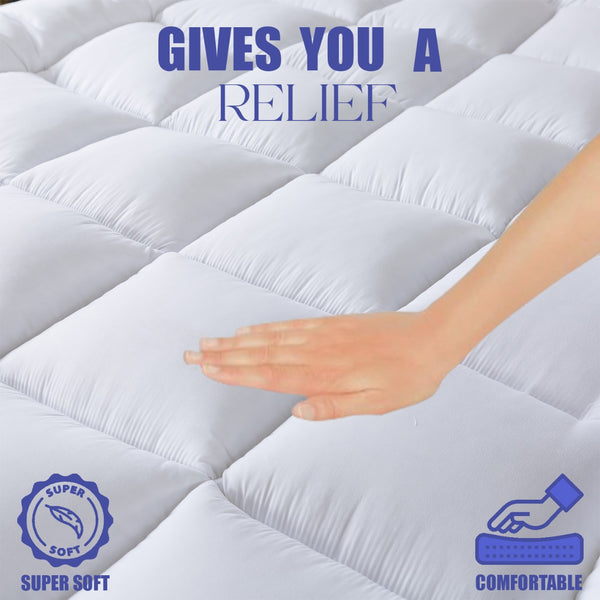 10cm High Loft Mattress Topper | Hotel Quality, Super Soft & Brushed Microfiber Top with Hollowfiber Filling | Elasticized Corner Straps fits up to 40 CM