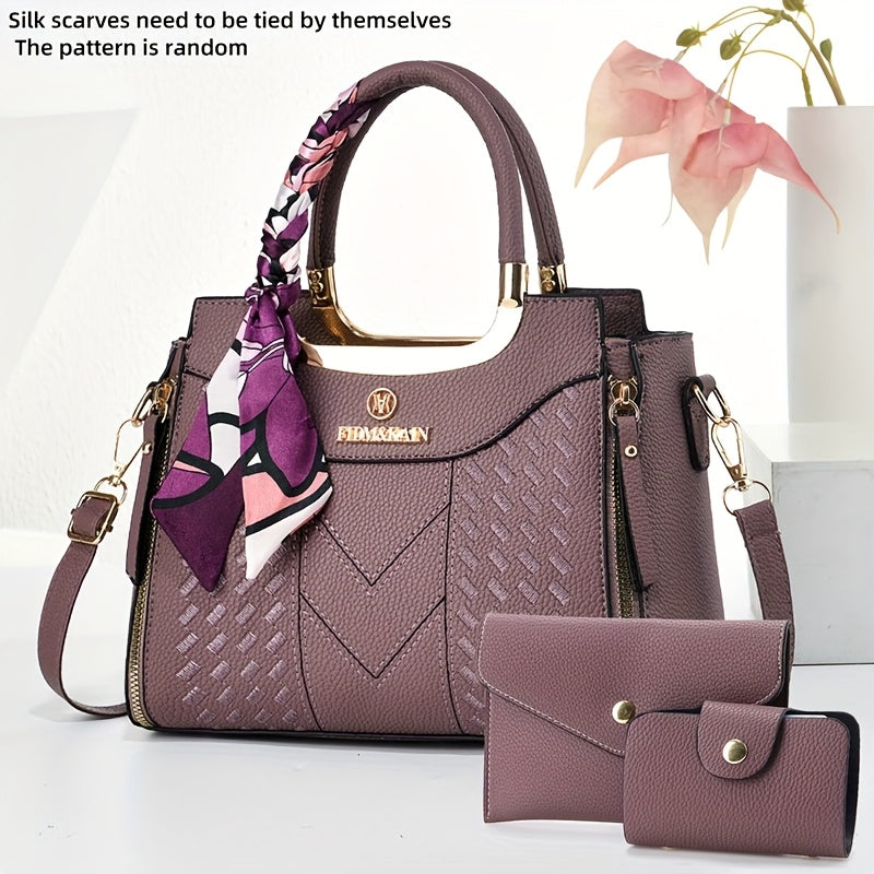 CHROSGEKEIDI Women's Large Capacity  Handbag & Crossbody Bag Set - Detachable Strap, Zipper Closure, Elegant Handbags with,  Coating for, Travel, Everyday Use - Stylish Versatile for all-outfits (Brand