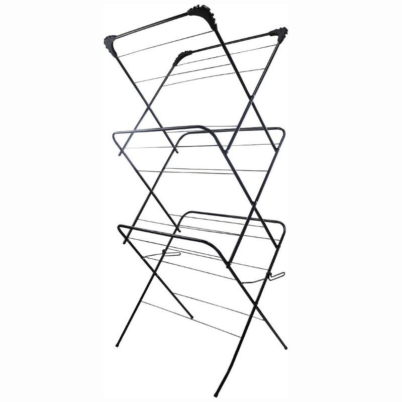 3 Tier Foldable Airer Clothes Drying Laundry Rack with Corner Hanger Slots Portable Indoor & Outdoor Airer, 15m Wash Line Rails Non Slip Feet,5.5cm Folded Space Saving Design, Grey