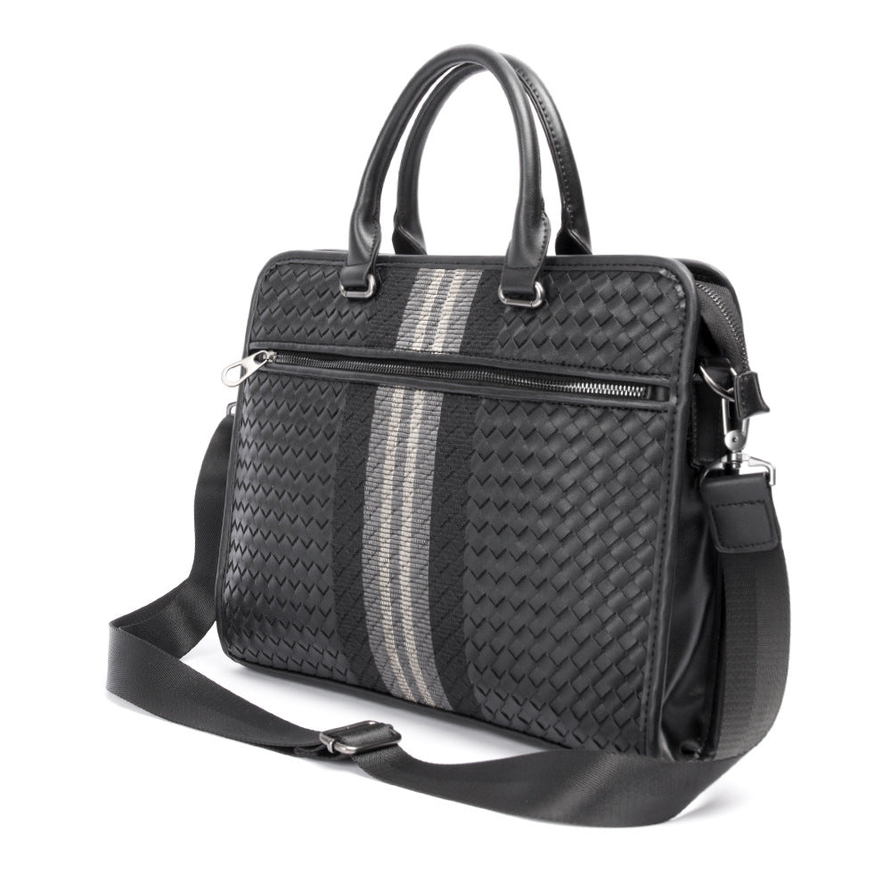 Stitching Woven Business Casual Briefcase Men's Shoulder Crossbody Computer Bag