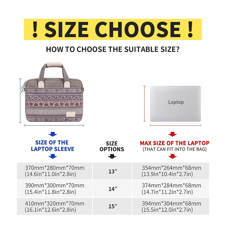 Canvas Artisan Shockproof Laptop Briefcase - Gray Canvas with Colorful Mandala Pattern, Adjustable & Detachable Shoulder Strap, Zip Closure, Polyester Lined for Business, Travel & Daily Commute, Laptop Bag