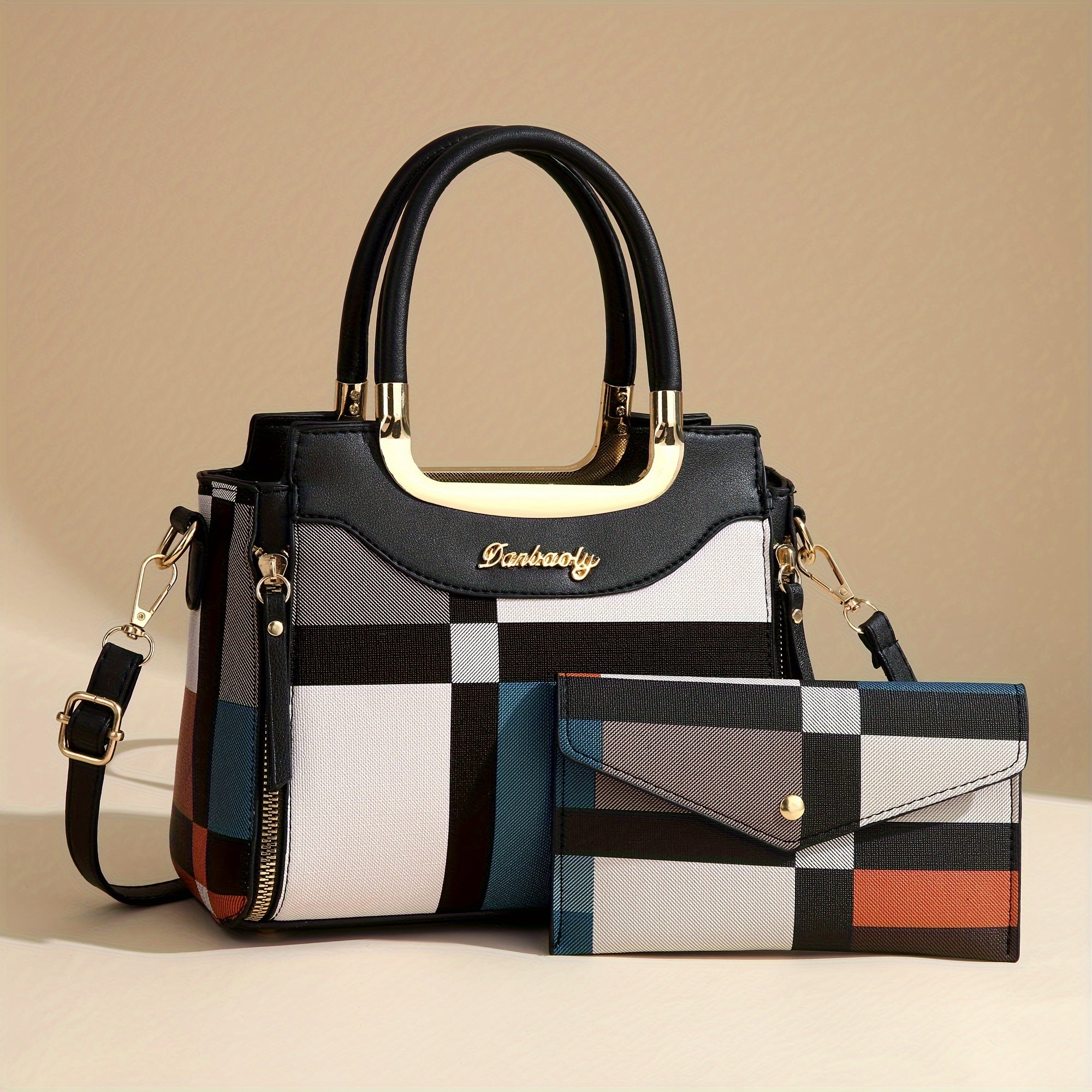 Women'S Large Capacity Tote Bag - Elegant Plaid Handbag with Adjustable Strap, Zipper Closure, Lining - Multi-Color Options (/Red/, /) - Perfect Gift For Moms, Ladies - Everyday & Formal Use - Durable & Easy-clean Design, Fas