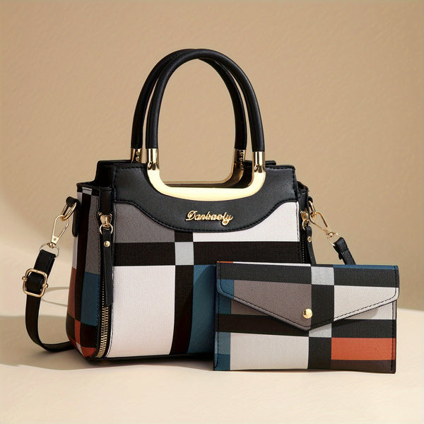 Women'S Large Capacity Tote Bag - Elegant Plaid Handbag with Adjustable Strap, Zipper Closure, Lining - Multi-Color Options (/Red/, /) - Perfect Gift For Moms, Ladies - Everyday & Formal Use - Durable & Easy-clean Design, Fas