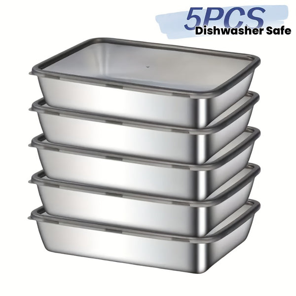 Stainless Steel Food Storage Containers Set of 5, Reusable, Square, Flip Top, Multipurpose, Dishwasher Safe, with No Electricity Needed, for Kitchen & Dining Organization