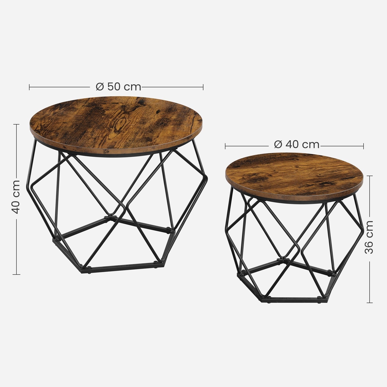Small Round Coffee Table Set of 2, with Steel Frame, for Living Room, Bedroom, Office