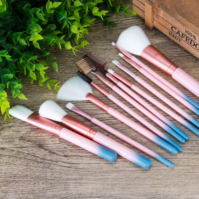 12pcs Makeup Brushes Set: Face Powder, Contour, Blush, Eyebrow Brush and Comb, Eyelash Brush. Pincel Maquiagem Roller Case