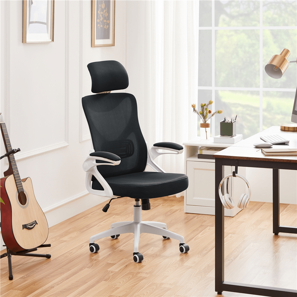 Costoffs Office Chair with Flip-up Armrest, Comfy Desk Chair with Adjustable Padded Headrest, Gaming Chair, Big and Tall Office Chair, Computer Chair with Customized Lumbar Support and Cushioned Seat