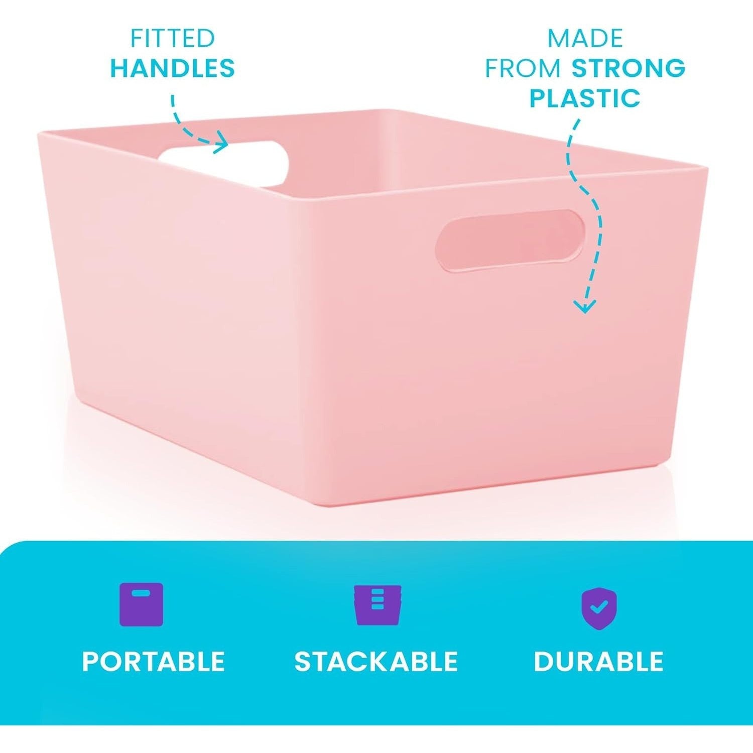 Niftii 5-Pack Plastic Storage Baskets with Sturdy Handles, Lightweight & Durable Design, Ideal for Kitchen, Bathroom, and Cleaning Organisation, 3.9L Capacity, 17 x 25 x 11cm