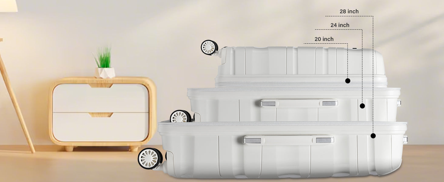 Kono Large Check in Luggage Lightweight Polypropylene Hard Shell Suitcase with TSA Lock Spinner Wheels