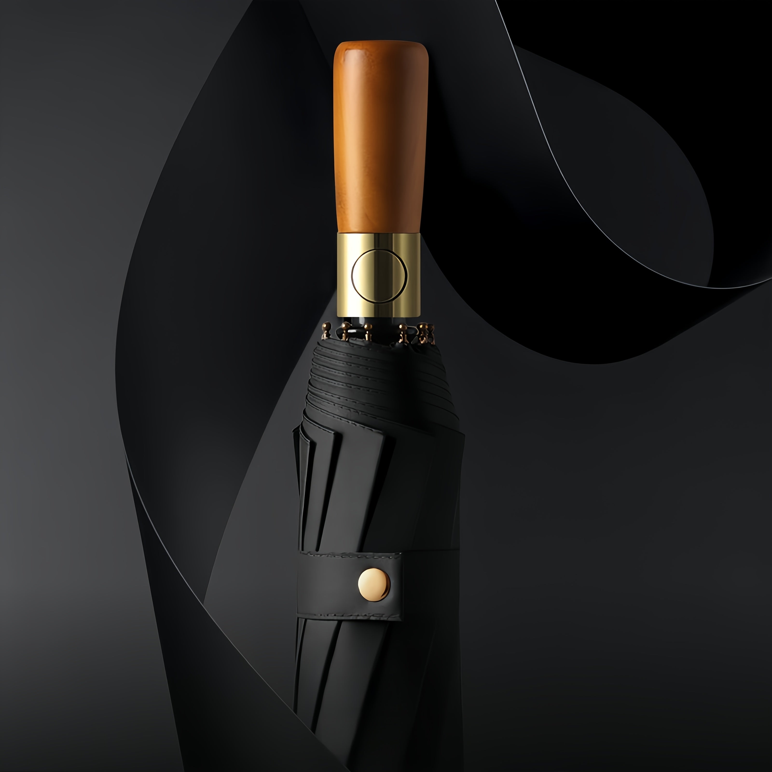 Business Premium Auto Open/Close 2-Person Umbrella – Large Windproof Double Fiberglass Frame, Wooden Handle, UPF 50+ Folding Travel Umbrella for Men & Women