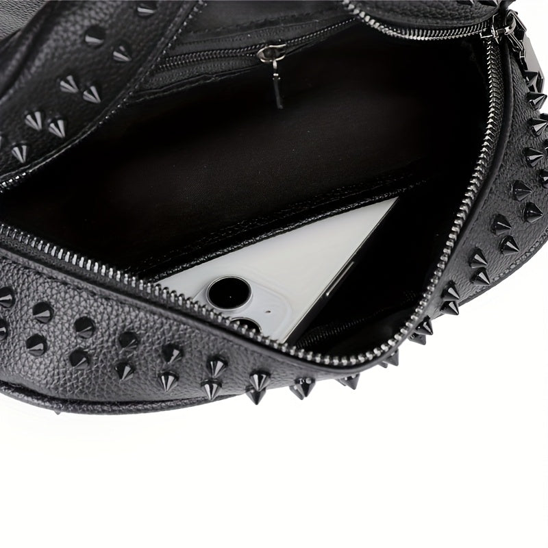 LUMG 's & 's Gothic Punk Handbag - Black Spiked Stud Accent Handheld Purse, Golden-Tone Hardware, Durable Unisex Clutch for Daily Use, Travel, Parties - Edgy Gift for & (Motorcycle Style Inspired)