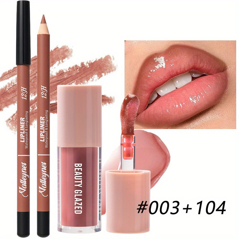 2-Pack Waterproof Lip Liner & Gloss Set/Long-Lasting Matte Lip Makeup Combo/Moisturizing Lip Liner & Lip Glaze (Brown, Pink, Red)/for Beige Types, Nude & Berry Tones/Smudge-Proof Lipstick Duo/Lip Products/Lipstick For Women/L