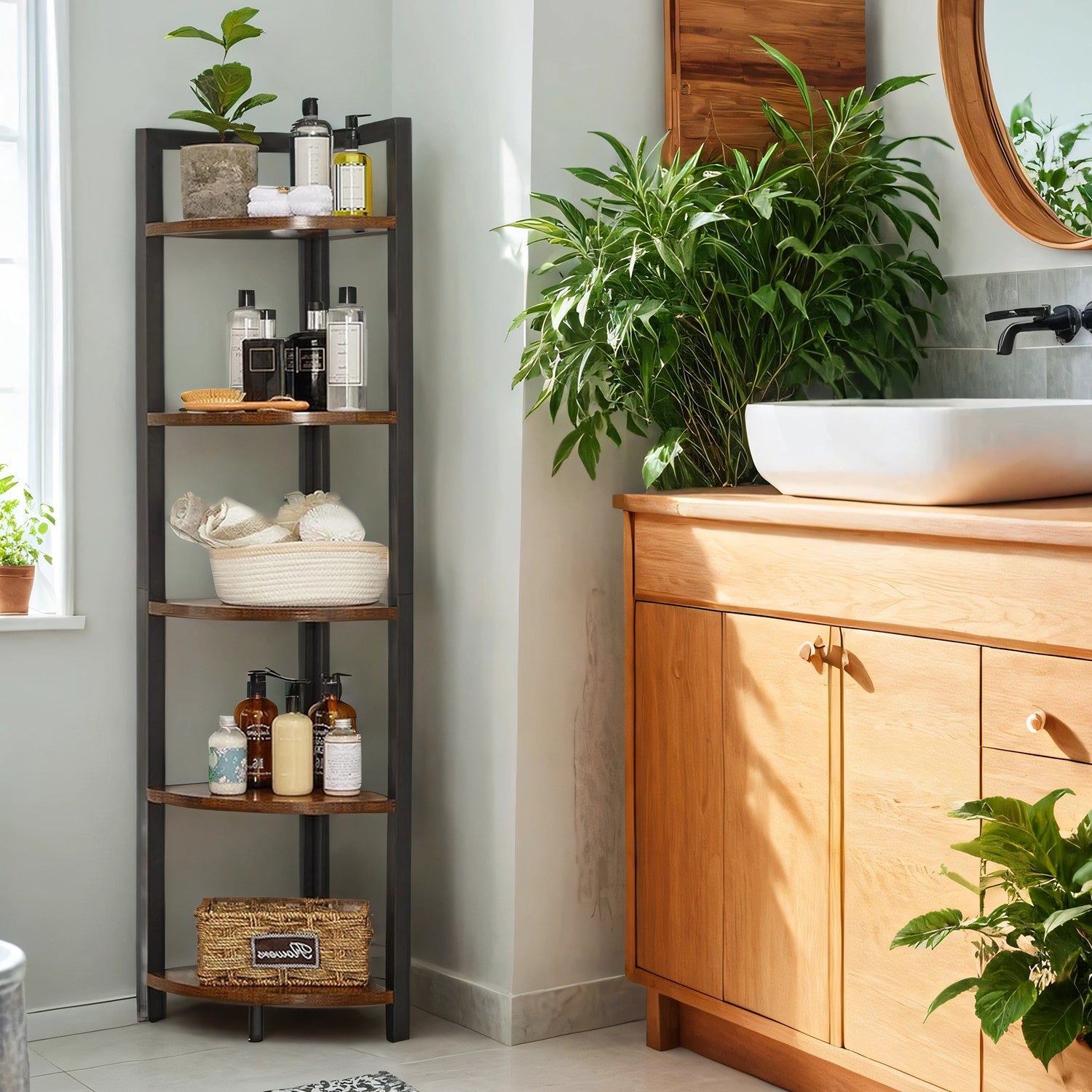 5-Tier Corner Bookcase – Industrial Style Plant Rack & Storage Unit for Living Room, Bedroom