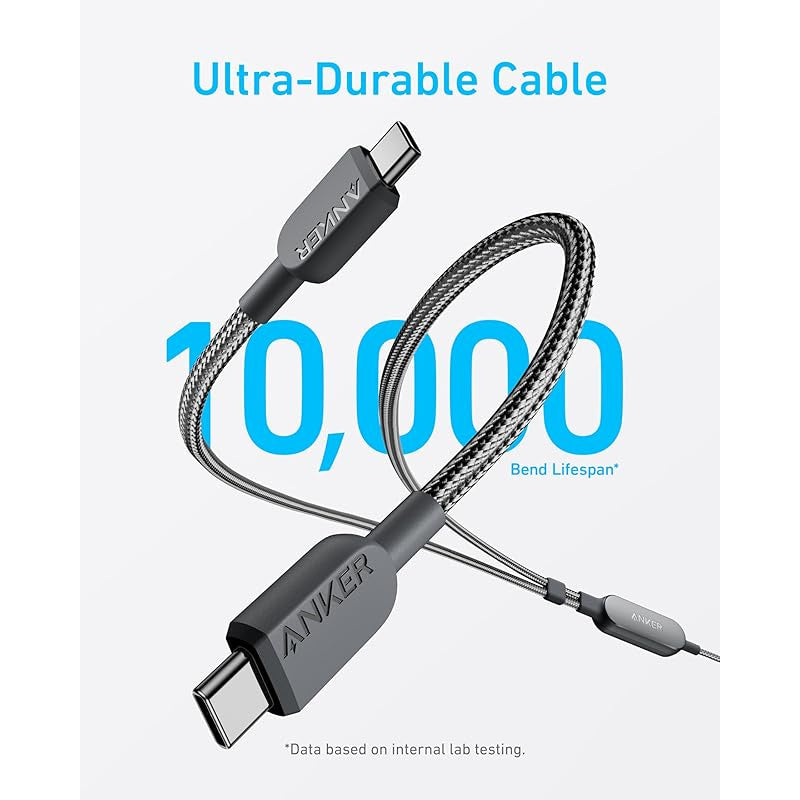 Anker USB C Cable, 6 ft 2-in-1 Type C Cable, 140W Max Fast Charging for iPhone 17/16/15, iPad Pro, Samsung Galaxy, MacBook Pro, and More USB 2.0, Braided, Black