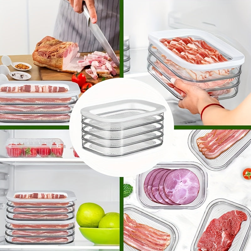 LDQ Plastic Refrigerator Organizer Box, Leak-Proof Stackable Design, Reusable for Freezer, Suitable for Cheese, Beef Rolls, Shrimp, etc., Practical and Aesthetic, Flip Top Closure, M