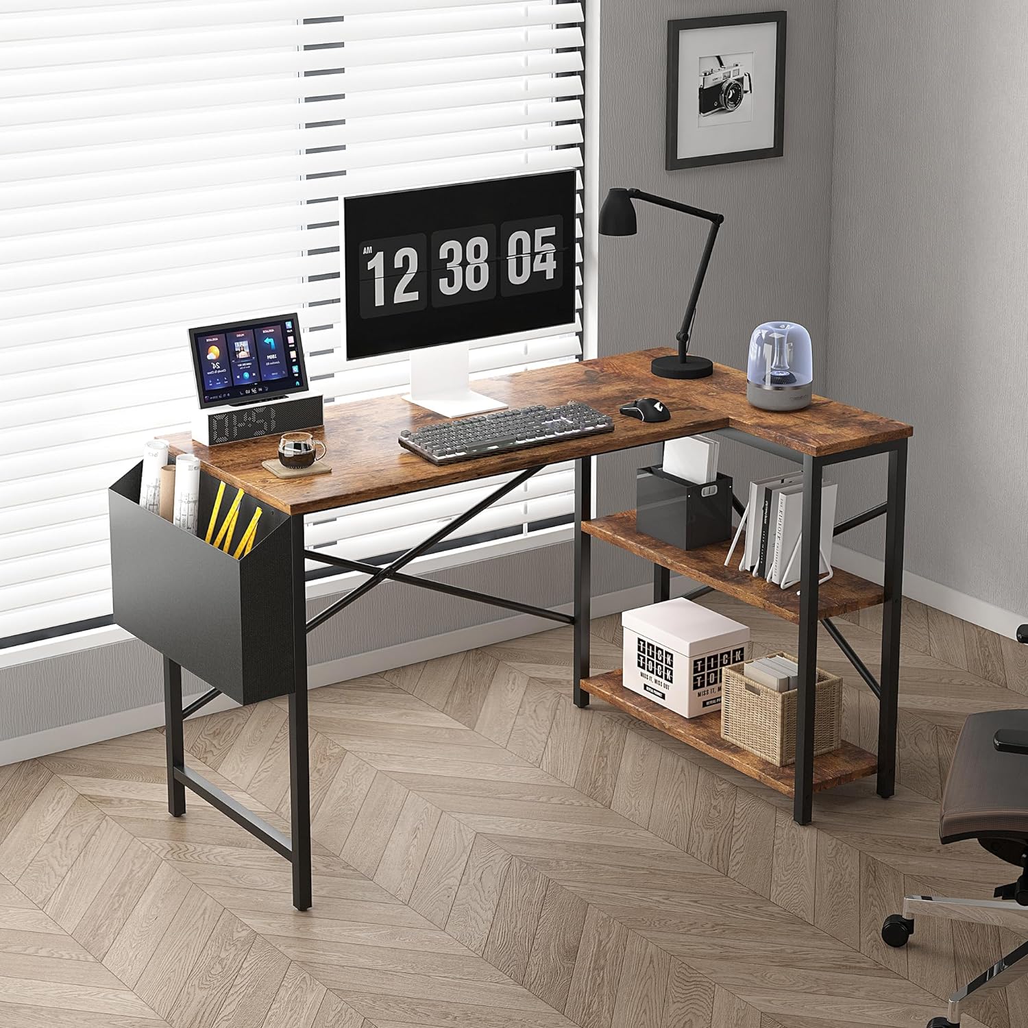 MCC Direct L-Shaped Corner Desk – Reversible Computer, Gaming & Office Desk with Bookshelf, Spacious Study Table for Home Office or Studio Workstation