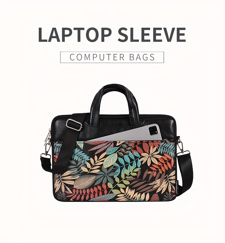 Canvas Artisan Laptop Briefcase with Handle & Adjustable Strap - Heavy-Duty Shockproof Anti-Collision Sleeve, Zipper Closure, Golden-Tone Hardware, Compatible with HP MagicBook/Dell Laptops, Stylish Protective Computer Case f