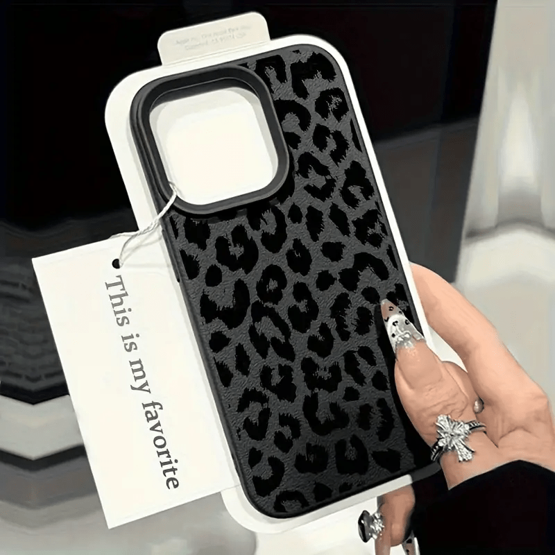1-Pack Black Leopard Print Trendy Brand Full Wrap TPU Lychee Texture Phone Case Suitable for Iphone 16 15 14 13 12 11 Pro Max X XS XR 8 7 Plus.