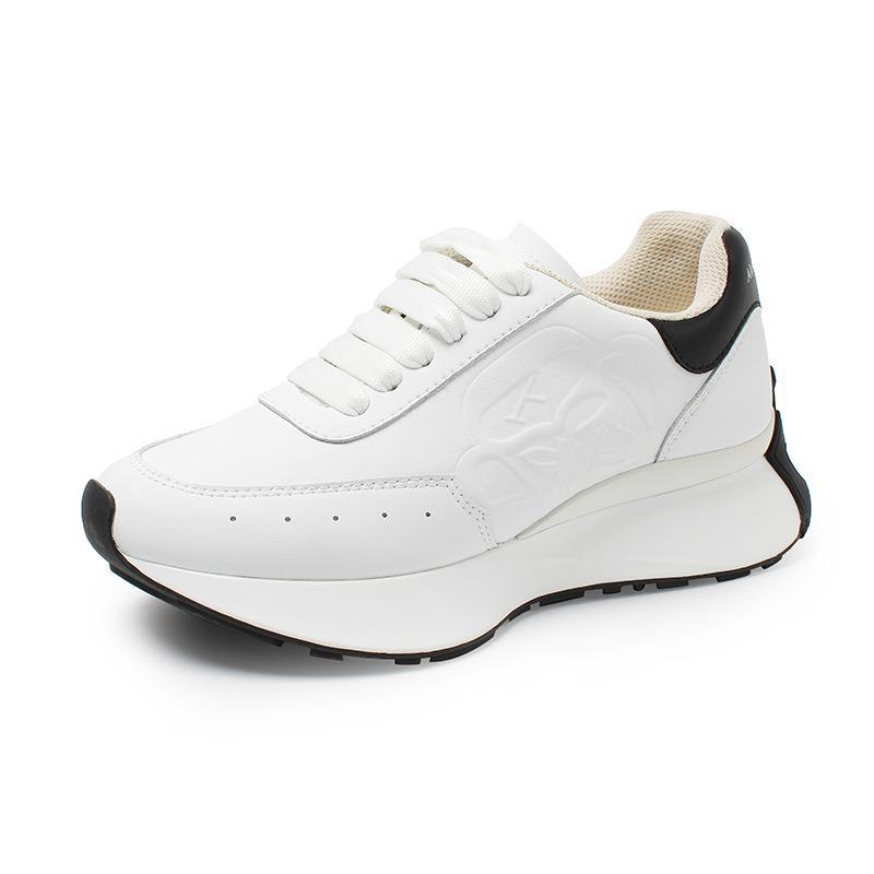 Leather Sports Casual Shoes: White, Four Seasons, Elevated Bottom Women's Shoes