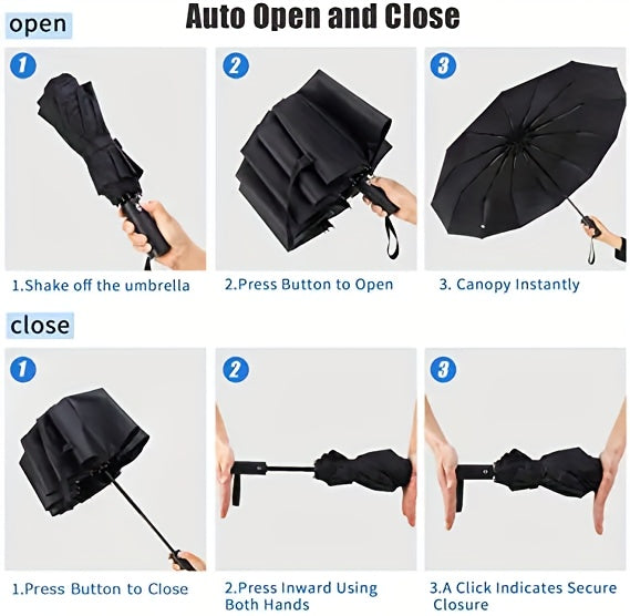 Automatic Golf Umbrella – 8-Rib Windproof UV-Protection Design with 38in/98cm Canopy, Compact Folding, Ergonomic Handle, Heavy-Duty Travel Umbrella for Men & Women, Outdoor Sports & Adventures