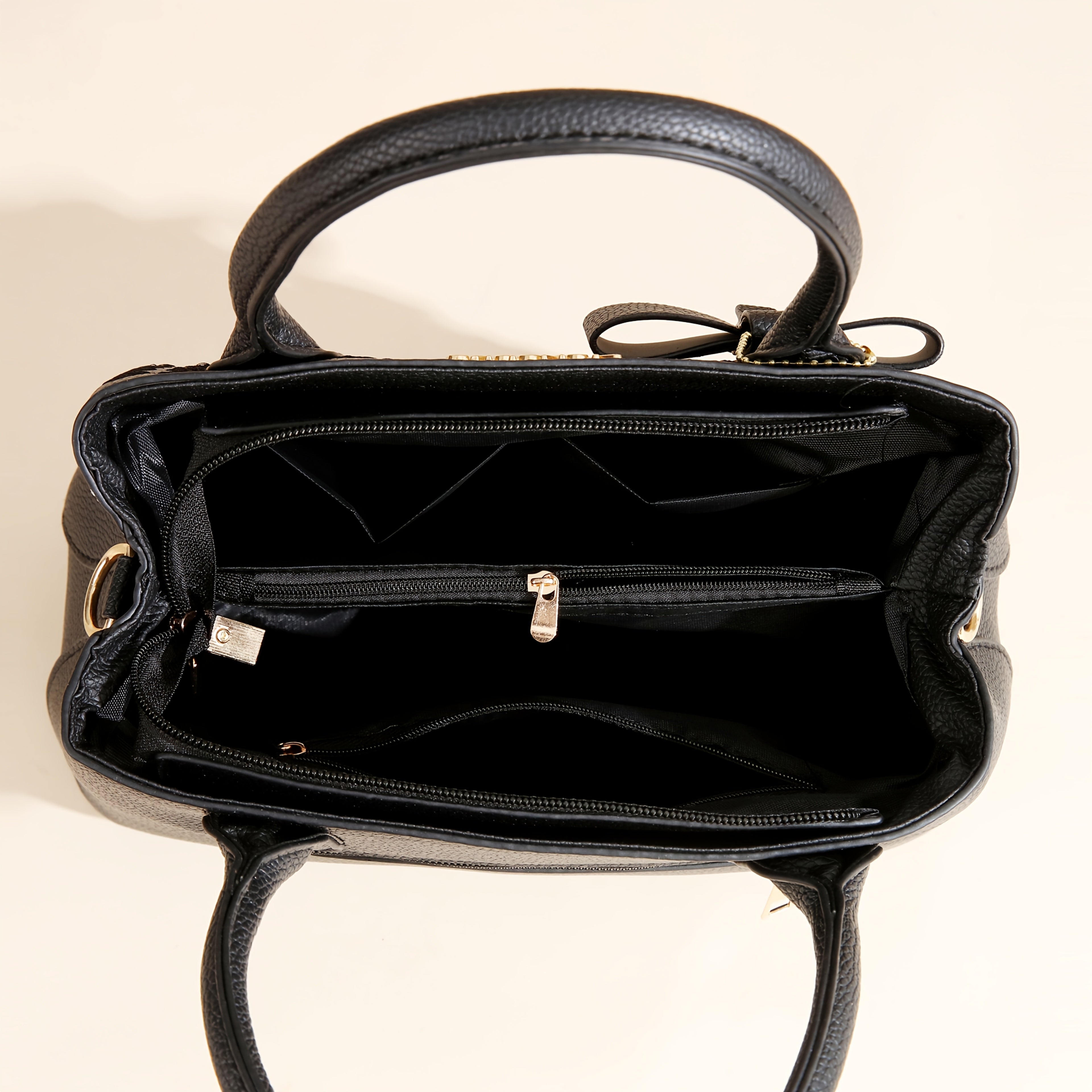 [Perfect Gift For Mom] CHROSGEKEIDI Women's Fashion Large Capacity Crossbody Bag Set - Detachable Strap, Zipper Closure, Polyester Lining, Elegant Black Handbag with Golden-Tone Hardware & Letter Embroidery, Perfect Gift for