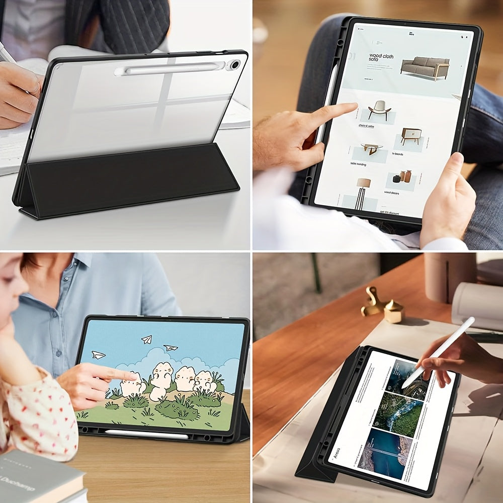 For Samsung for galaxy Tab S10 FE/S9 FE/S9 Case, Featuring a Clear Back Cover, Automatic Sleep/Wake Functionality, [Slim Protective Design] [Stand Capability] [Scratch