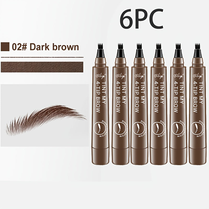 6-Pack Makeup Artist Special One-Stroke Shaped Simulation Eyebrow Feeling Ultra-Thin Four-Pronged Eyebrow Pen Waterproof and Anti-Scratch No Bleeding Natural Three-Dimensional Eyebrow Pen Natural and Vivid Roots Clear Not Rem