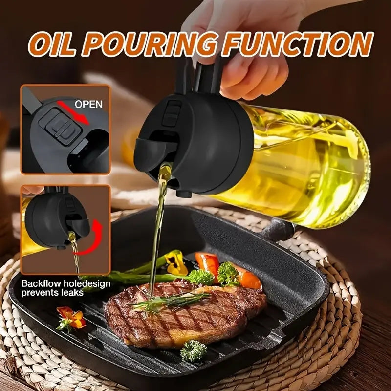 Large Capacity Oil Spray Bottle with Precise Mist Sprayer - Two-In-One Oil Dispenser & Sprayer, Non-Spill Kitchen Oil Bottle for Cooking, BBQ, Baking, Salad - Heavy-Duty Plastic Construction, Easy-Pour Spout - Ideal for Home,