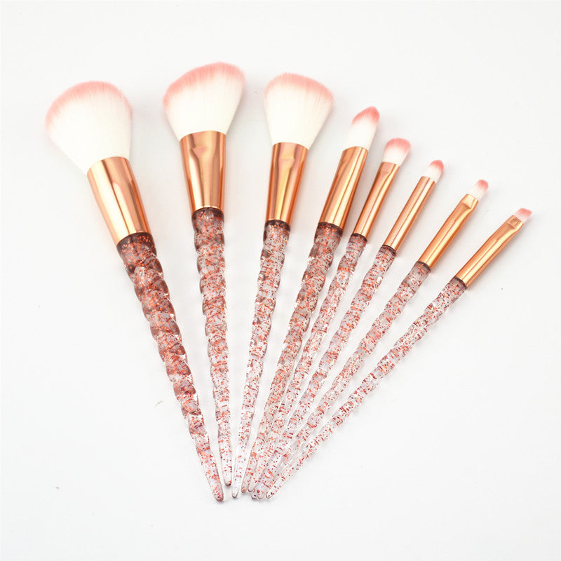 Crystal 8pcs Unicorn Brush Makeup Brush Set: Nylon Hair Eyebrow, Eyeshadow, Powder Brush. Rose Gold Portable Brushes