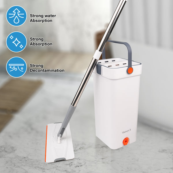 Mop Bucket Cleaning Kit, Including Mop and Bucket and Change the Mop Pad, Hand Wash Free Mop, Wet and Dry Mop, Multifunctional Bucket, Suitable for Tile, Marble, Wooden Floors, Cement Floor Cleaning, Reusable Mop Pads, Cleani