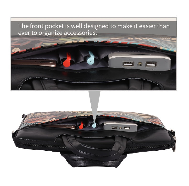 Canvas Artisan Laptop Briefcase with Handle & Adjustable Strap - Heavy-Duty Shockproof Anti-Collision Sleeve, Zipper Closure, Golden-Tone Hardware, Compatible with HP MagicBook/Dell Laptops, Stylish Protective Computer Case f