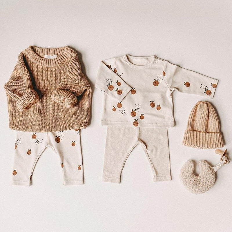 New Spring Baby Girls and Boys Pajamas 2pcs Sets: Round Collar Long Sleeve T-Shirt + Pants. Children Sleepwear, Newborn Homewear