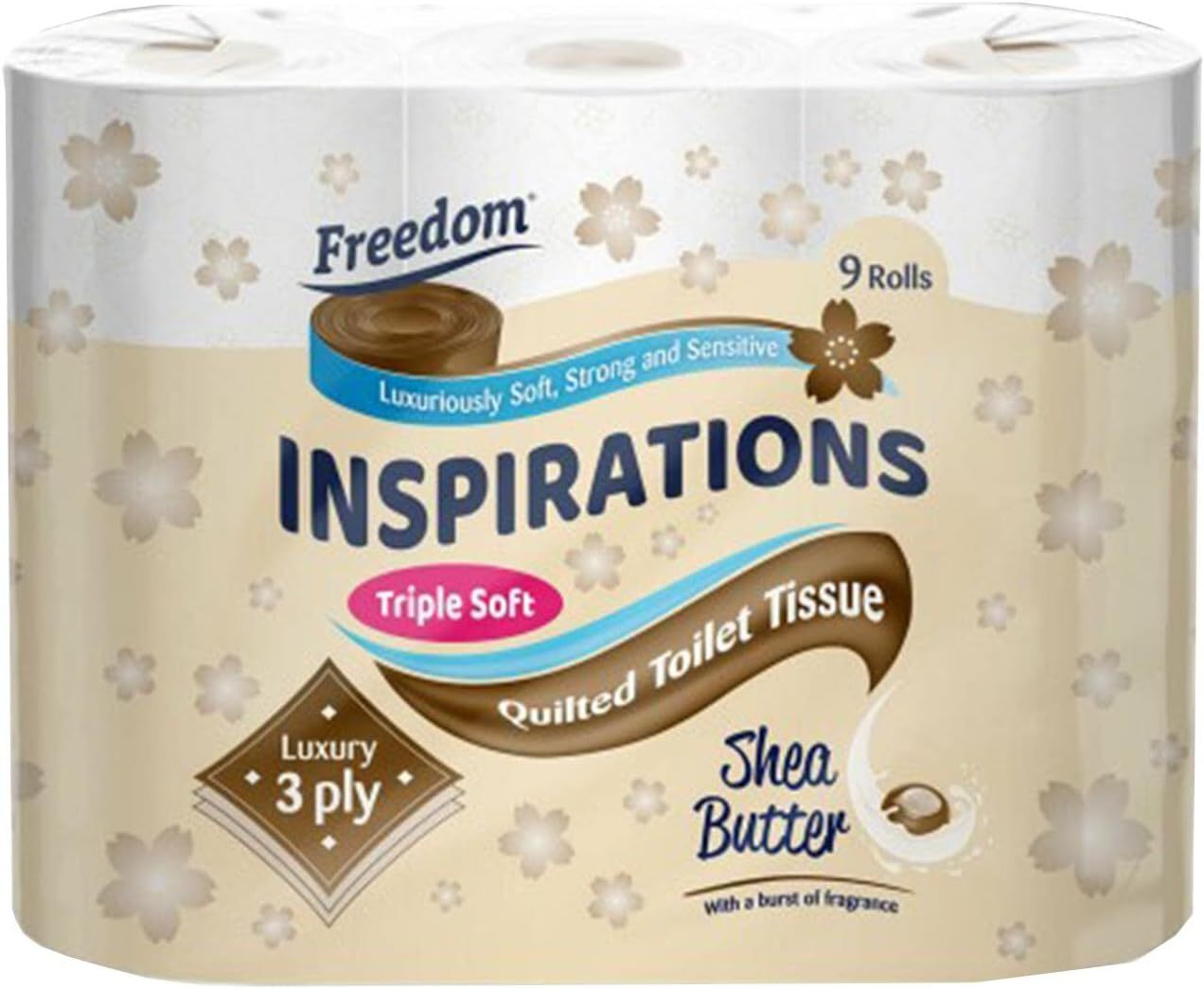 Freedom Inspiration 45 Luxury Toilet Rolls - 3-Ply Shea Butter Fragrance, Hygienic Comfort, Disposable Cleaning Sheets Pack Scented Tissue Wipes