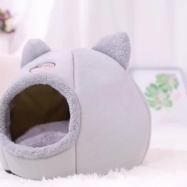 Cozy Cat Haven - Soft, Non-Slip, Comfortable Pet House with Gray Cat Nest Design - Ideal for Indoor Cats, Perfect for Sleeping and Relaxation