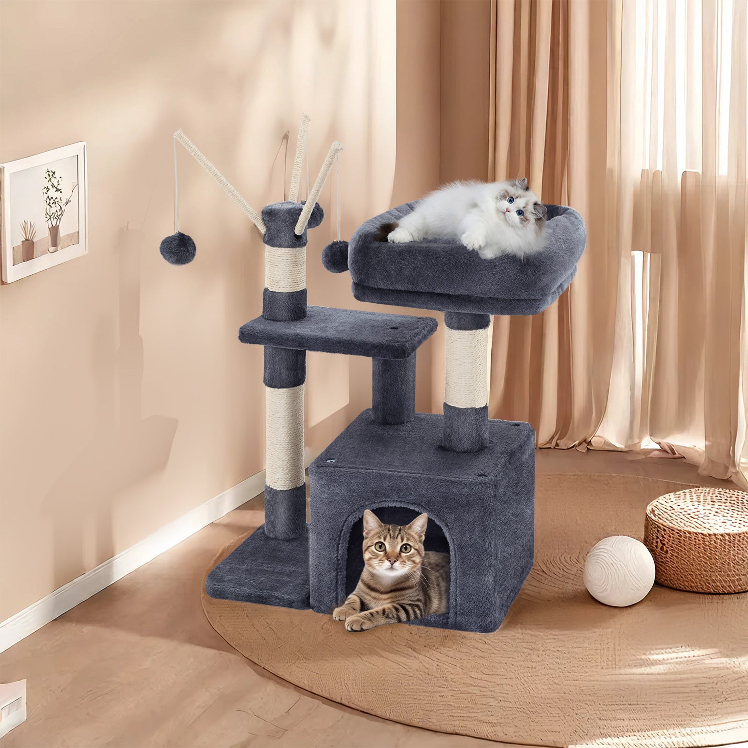 Cat Tree, Small Cat Tree, Scratching Post, with Cave and Platform