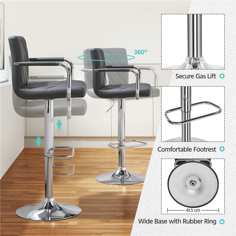 Costoffs 2PCS Bar Stools Counter Stools Kitchen Counter Chairs PU Leather Dining Chairs Modern Height Adjustable Swivel Bar Chairs with Backrest and Footrest